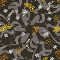 Brown floral pattern background with deers and Santa Clause